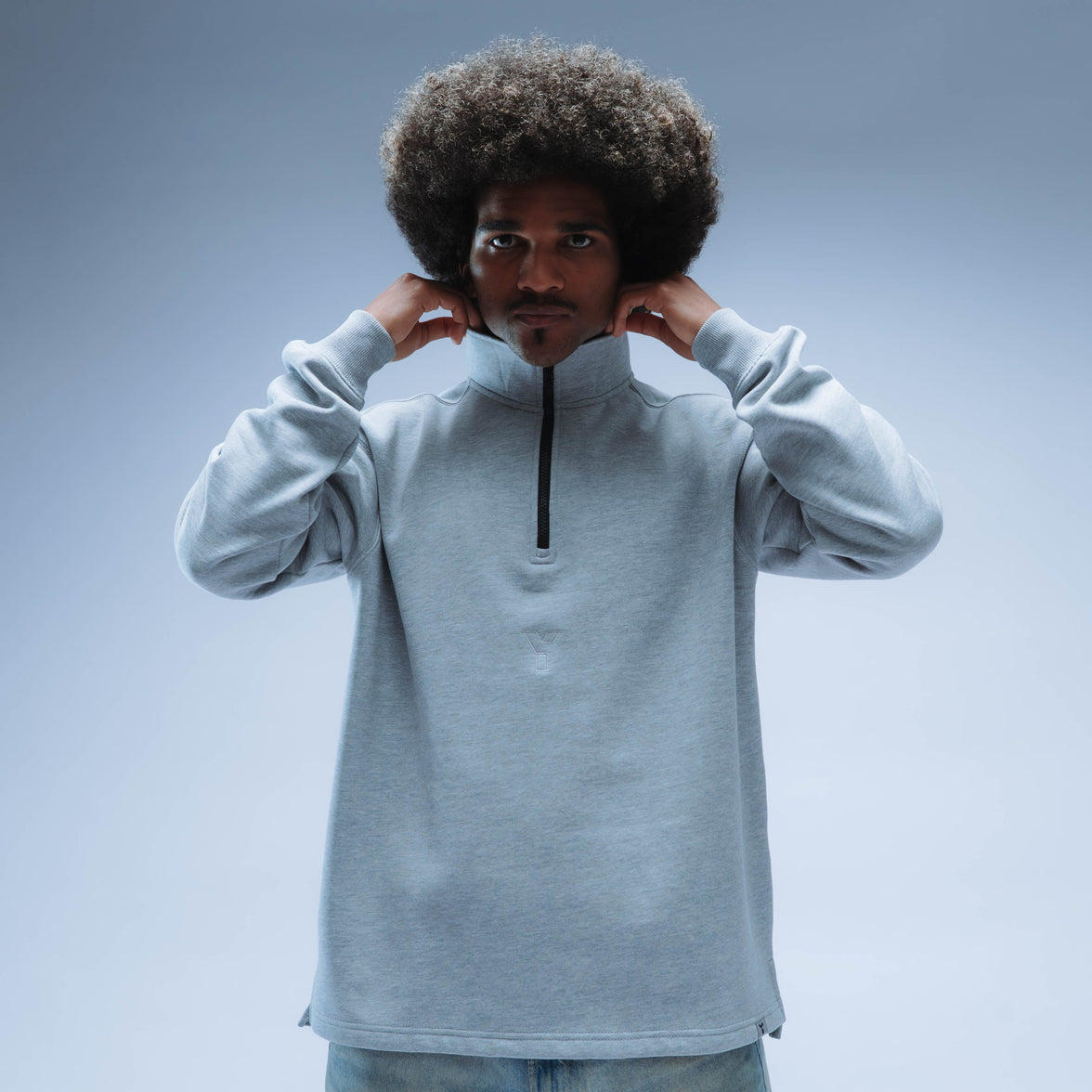 Invisible Y Boxy Cotton Quarter Zip Unisex (Heather Grey)