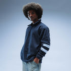 Double Stripe Boxy Premium Retro Fleece Unisex (Navy/White)
