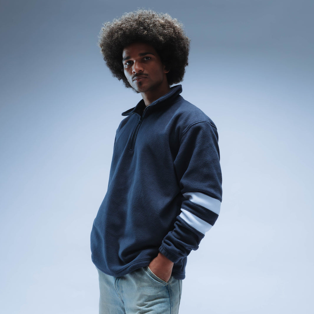 Double Stripe Boxy Premium Retro Fleece Unisex (Navy/White)