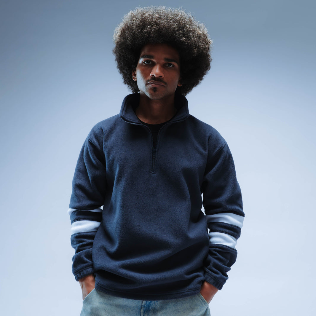 Double Stripe Boxy Premium Retro Fleece Unisex (Navy/White)