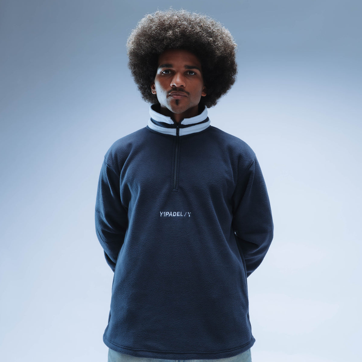 Y1 Padel Boxy Premium Retro 1/4 Zip Fleece Unisex (Navy/White)