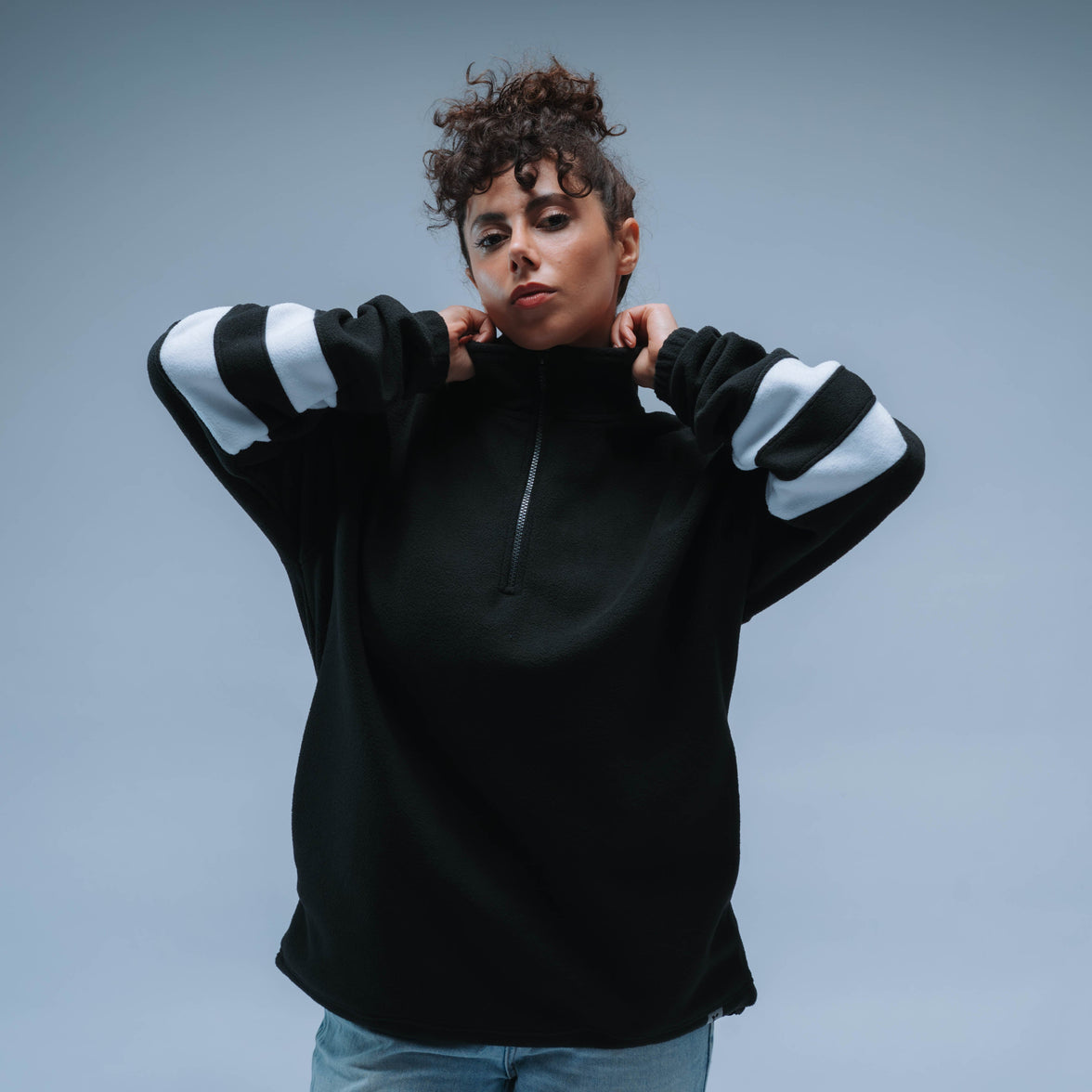 Double Stripe Boxy Premium Retro Fleece Unisex (Black/White)