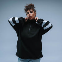 Double Stripe Boxy Premium Retro Fleece Unisex (Black/White)
