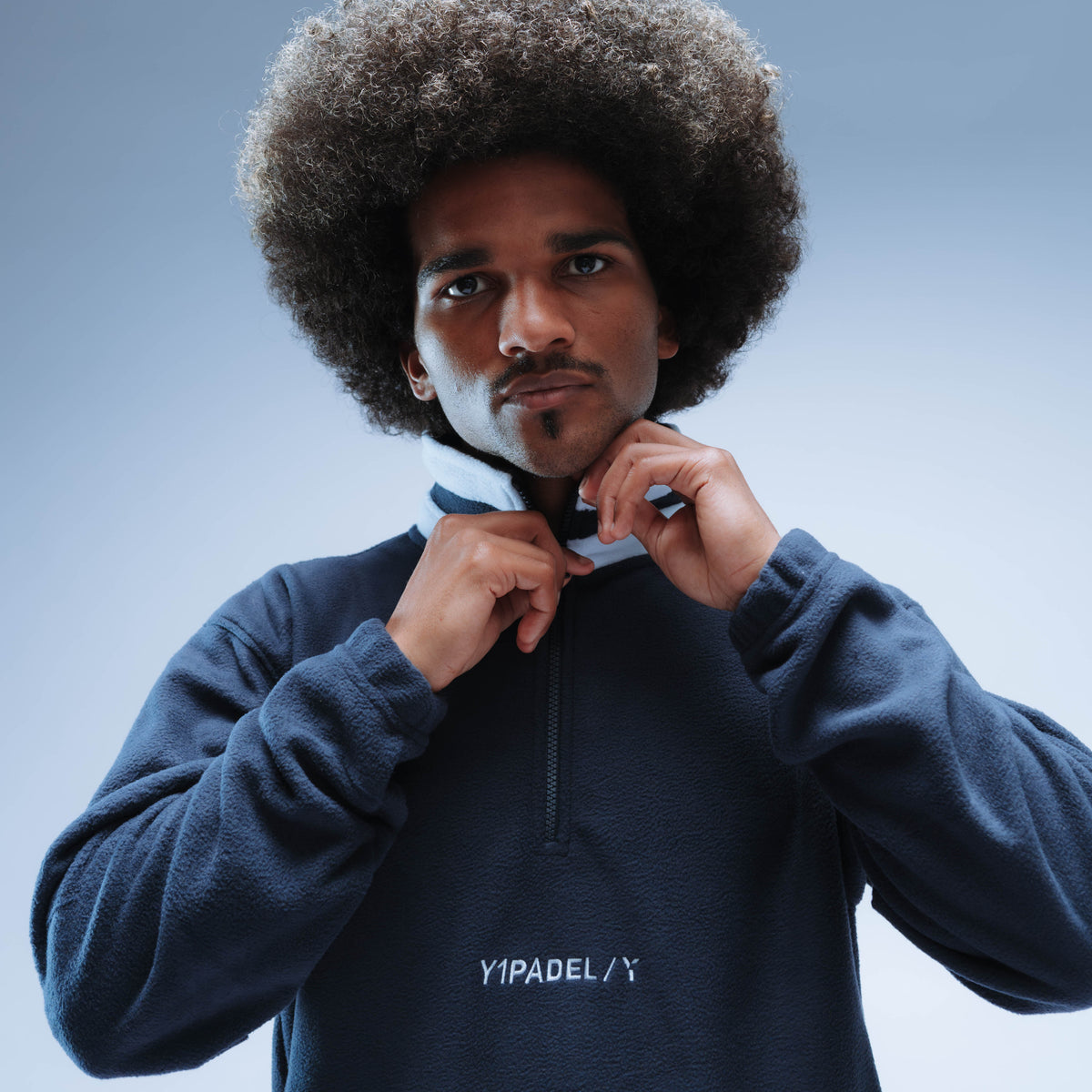 Y1 Padel Boxy Premium Retro 1/4 Zip Fleece Unisex (Navy/White)