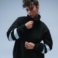 Double Stripe Boxy Premium Retro Fleece Unisex (Black/White)
