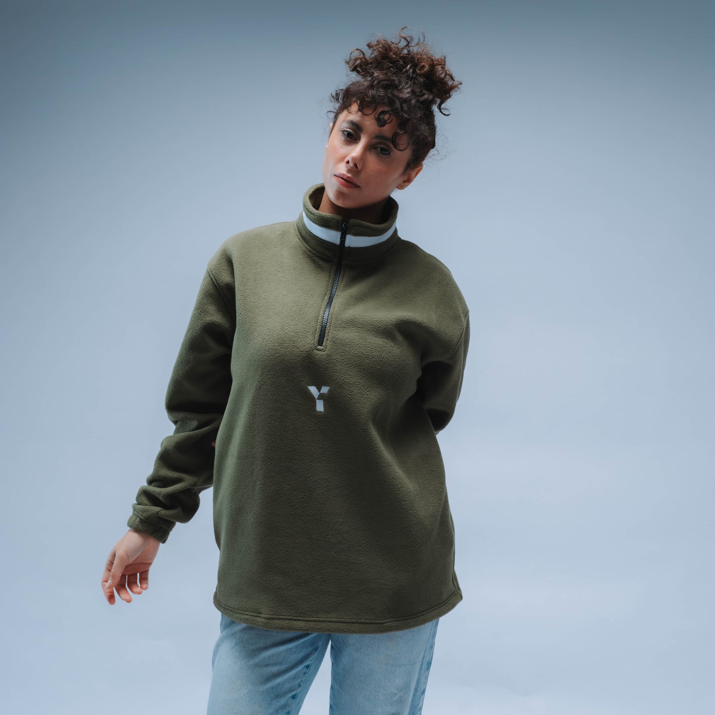 BF25 Y Logo Boxy Premium Retro Fleece Unisex (Army Green/White)