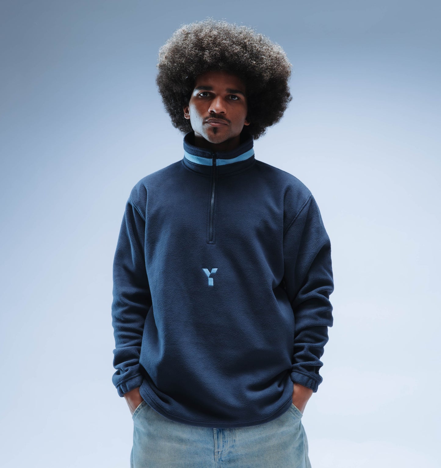 BF25 Y Logo Boxy Premium Retro Fleece Unisex (Navy/Baby Blue)