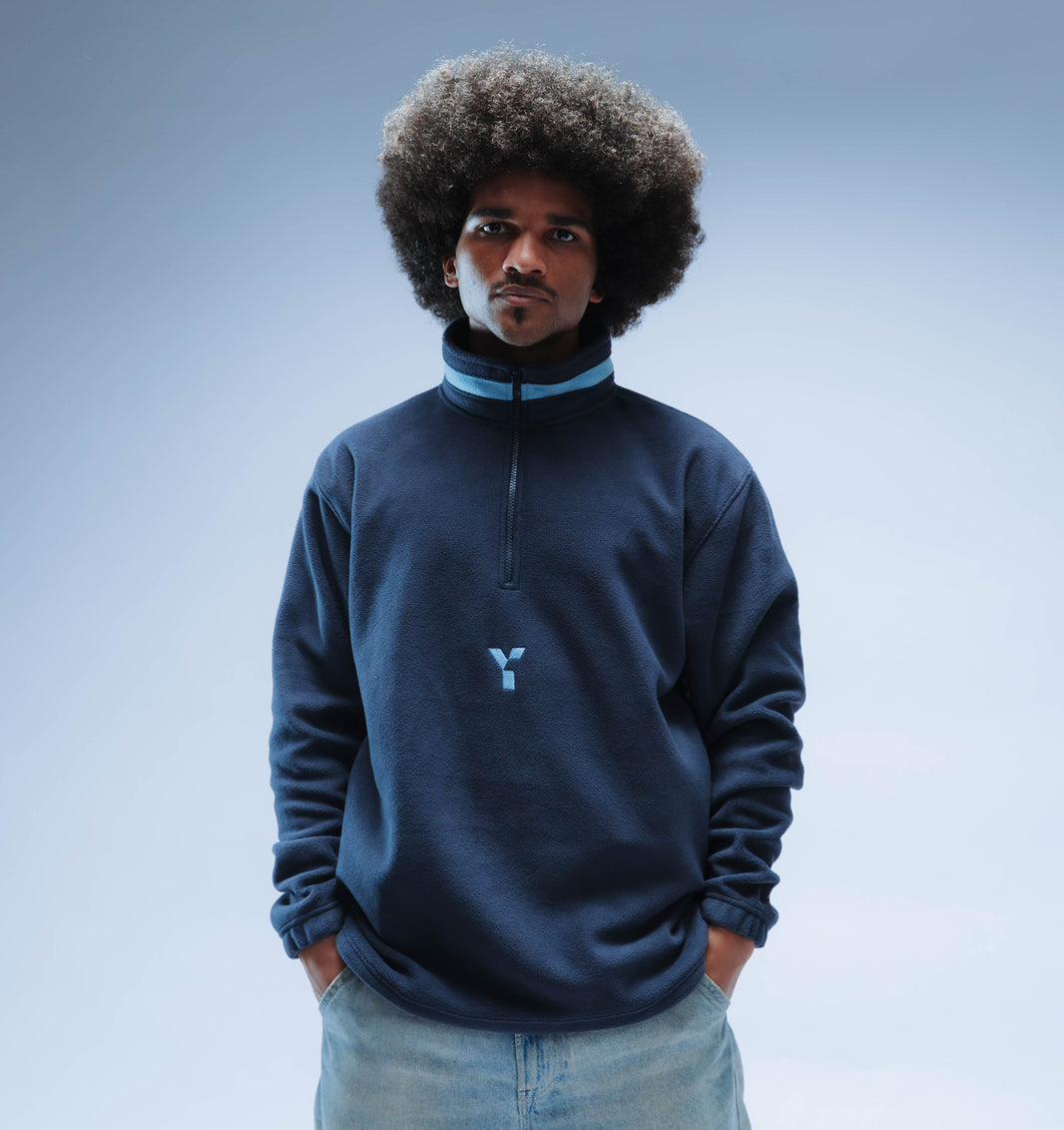 Y Logo Boxy Premium Retro Fleece Unisex (Navy/Baby Blue)