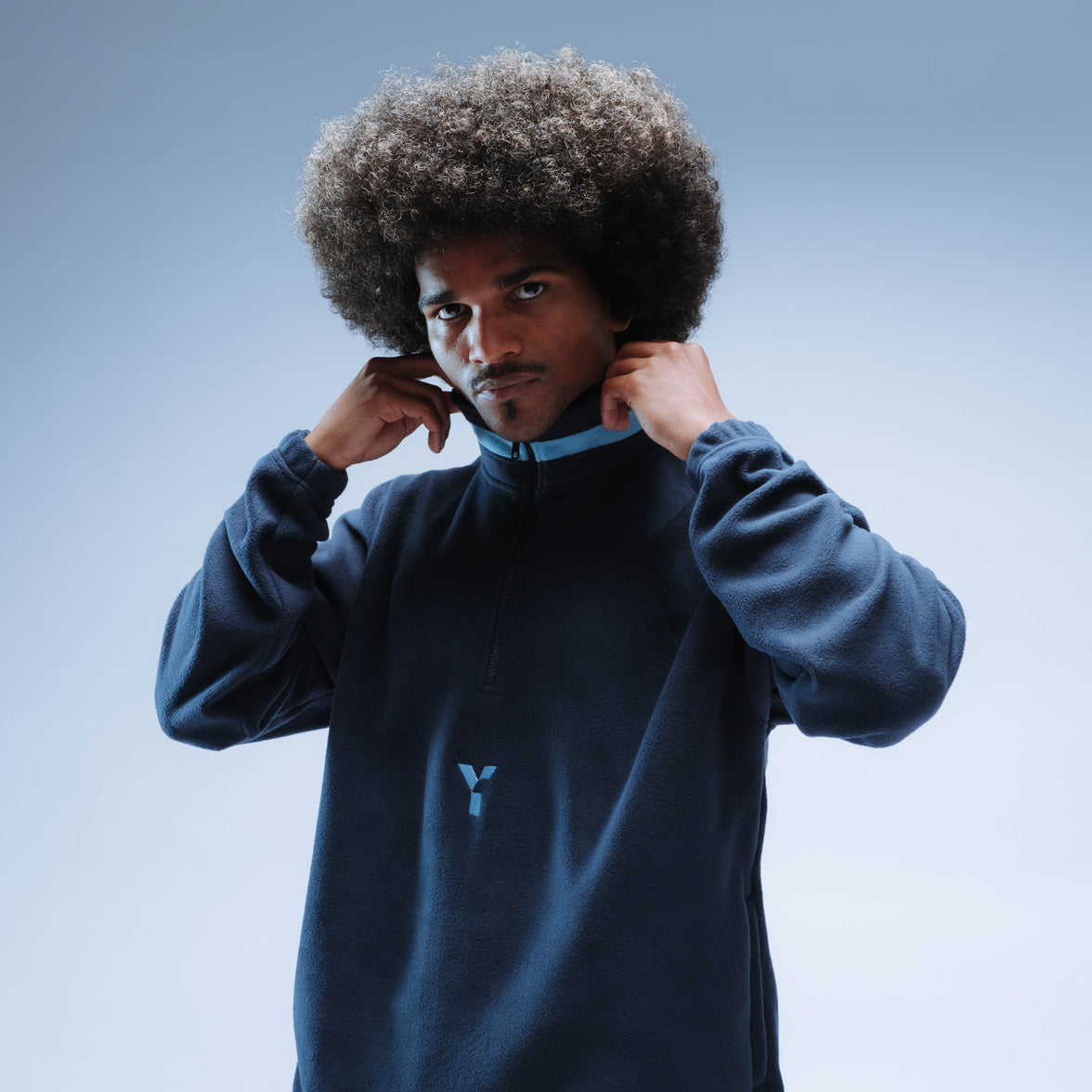 BF25 Y Logo Boxy Premium Retro Fleece Unisex (Navy/Baby Blue)