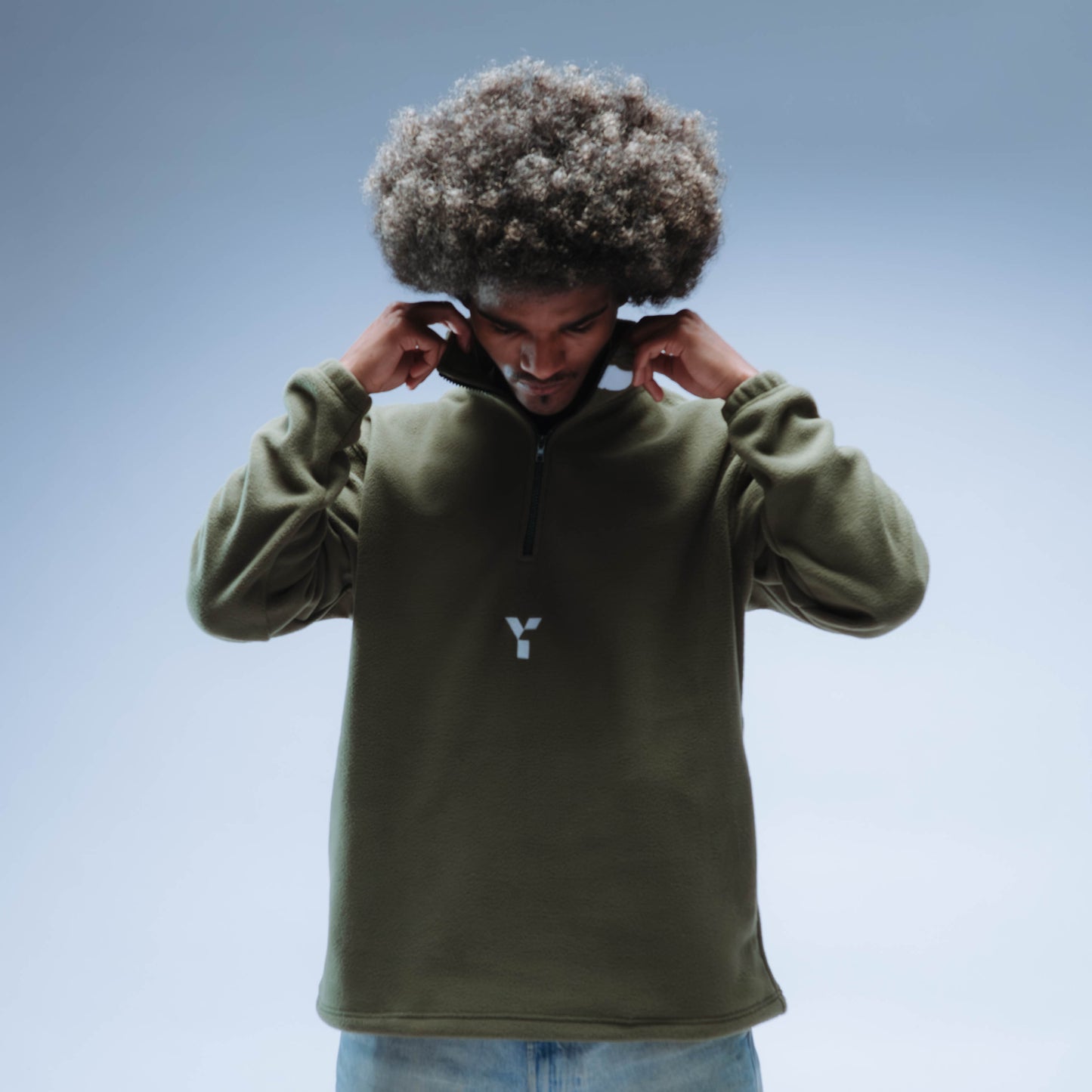 BF25 Y Logo Boxy Premium Retro Fleece Unisex (Army Green/White)