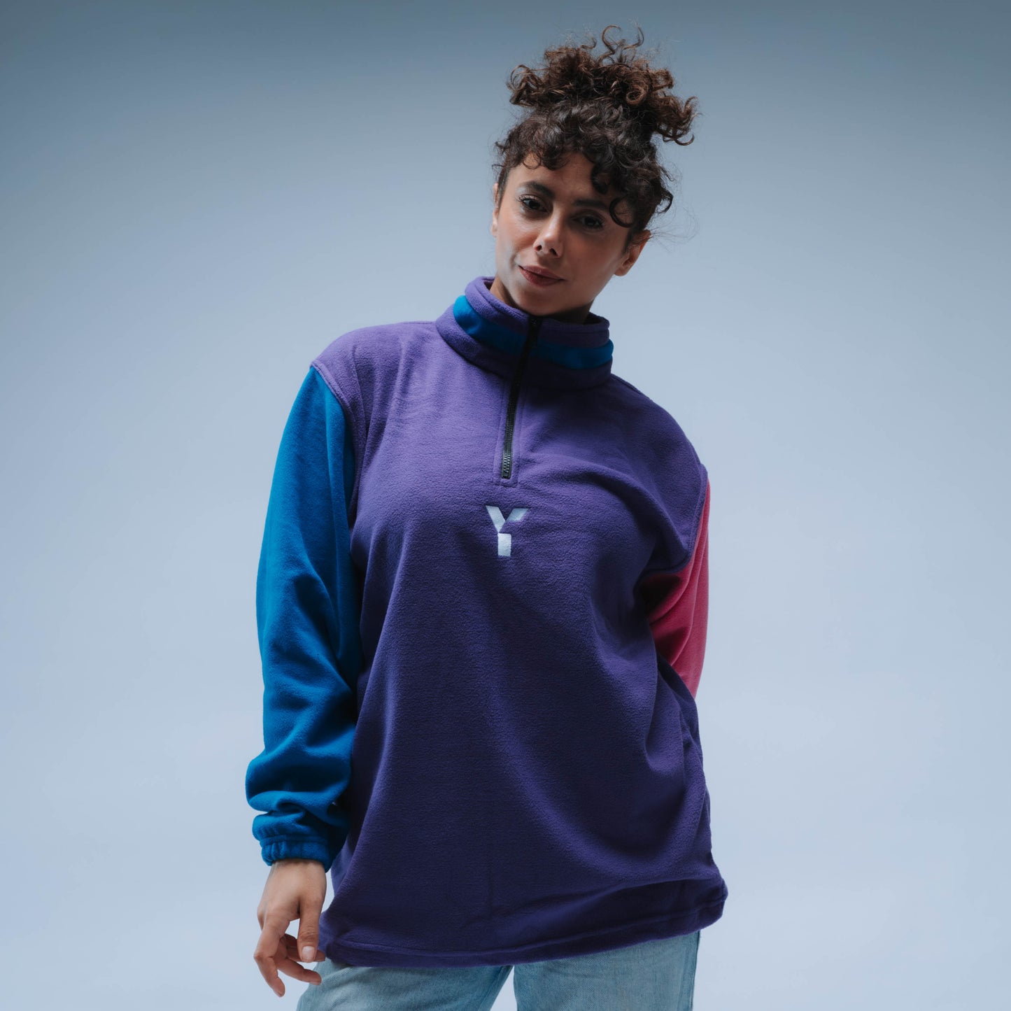 BF25 Upcycled Retro Quarter Zip Fleece (Purple/Blue/Pink)