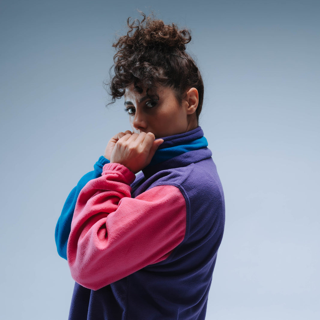 Upcycled Retro Quarter Zip Fleece (Purple/Blue/Pink)