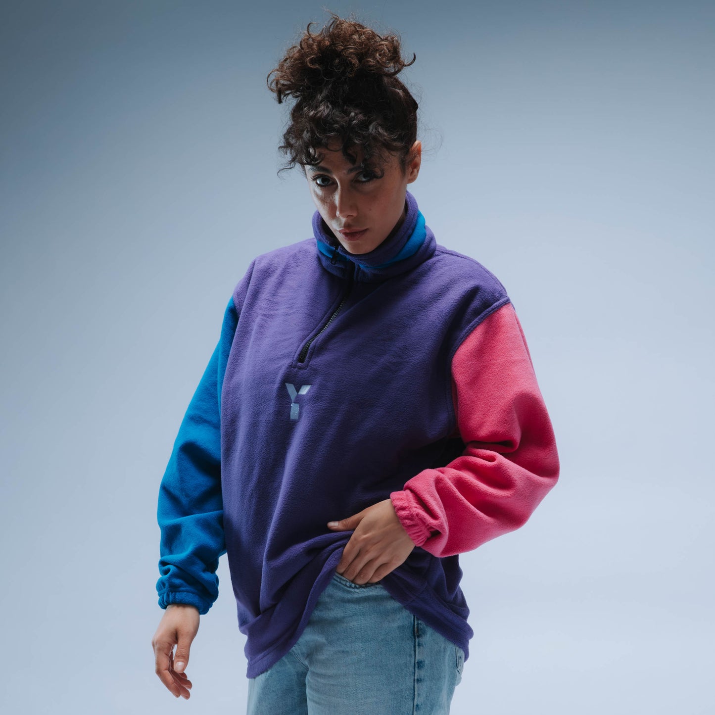 BF25 Upcycled Retro Quarter Zip Fleece (Purple/Blue/Pink)