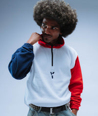 Upcycled Retro Quarter Zip Fleece (White/Navy/Red)