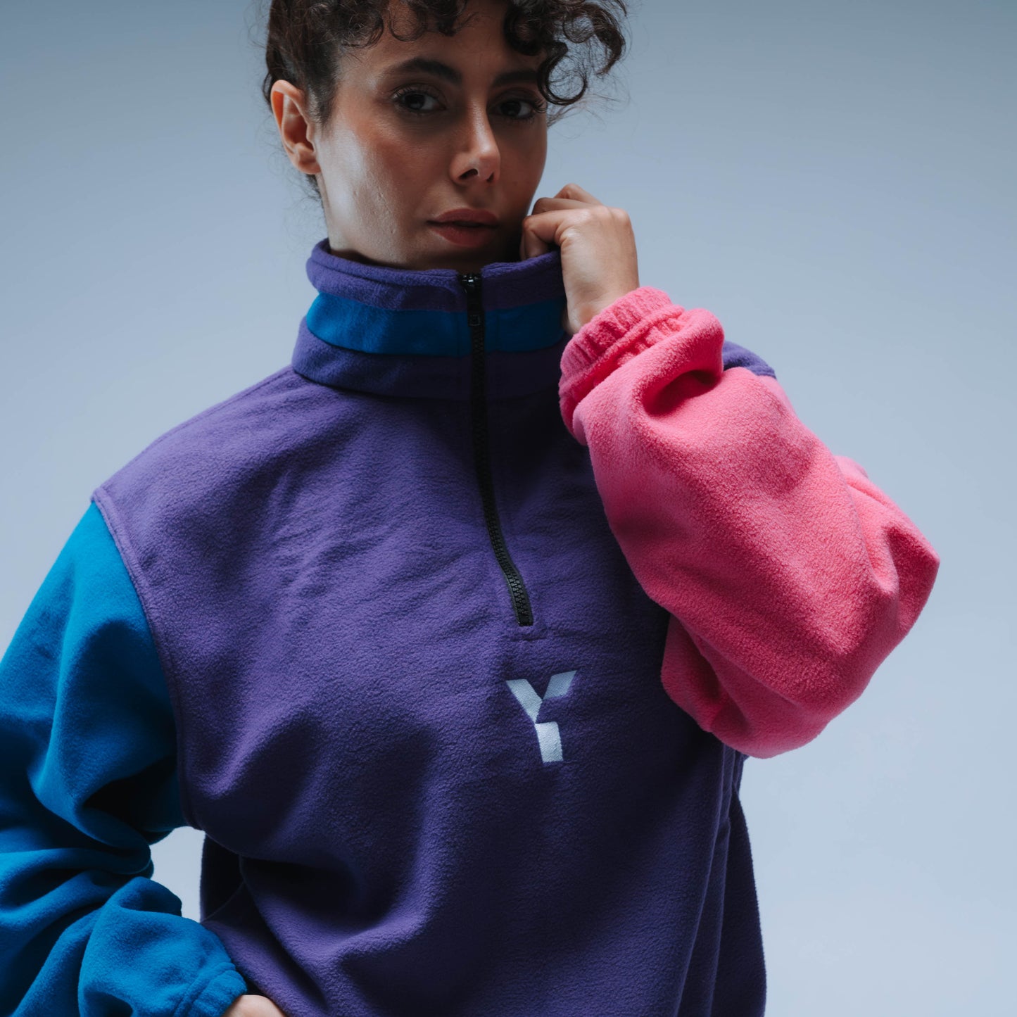 BF25 Upcycled Retro Quarter Zip Fleece (Purple/Blue/Pink)