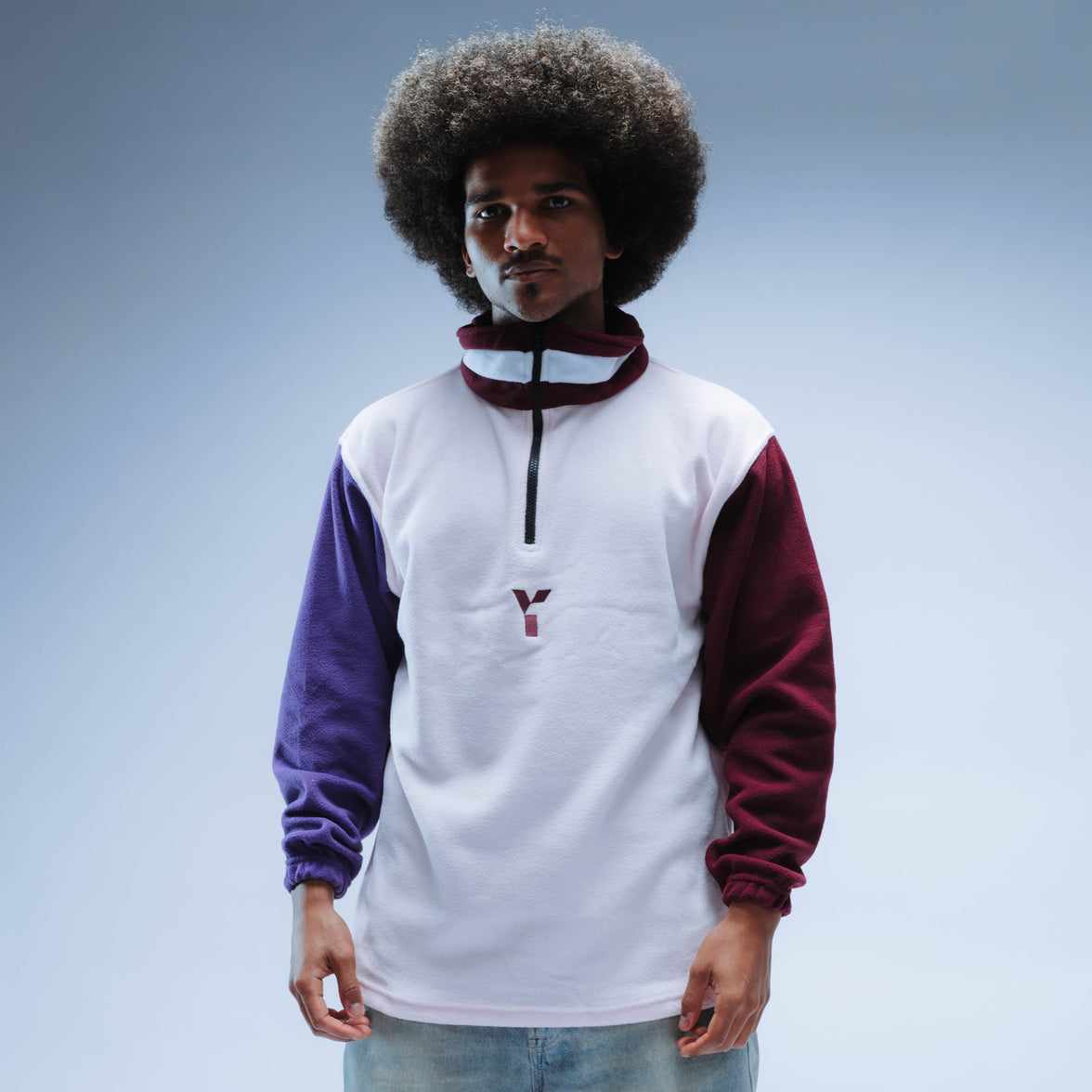 Upcycled Retro 1/4 Zip Fleece (Pink/Maroon/Purple)
