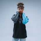 Upcycled Retro Quarter Zip Fleece (Black/Grey/Sky Blue)