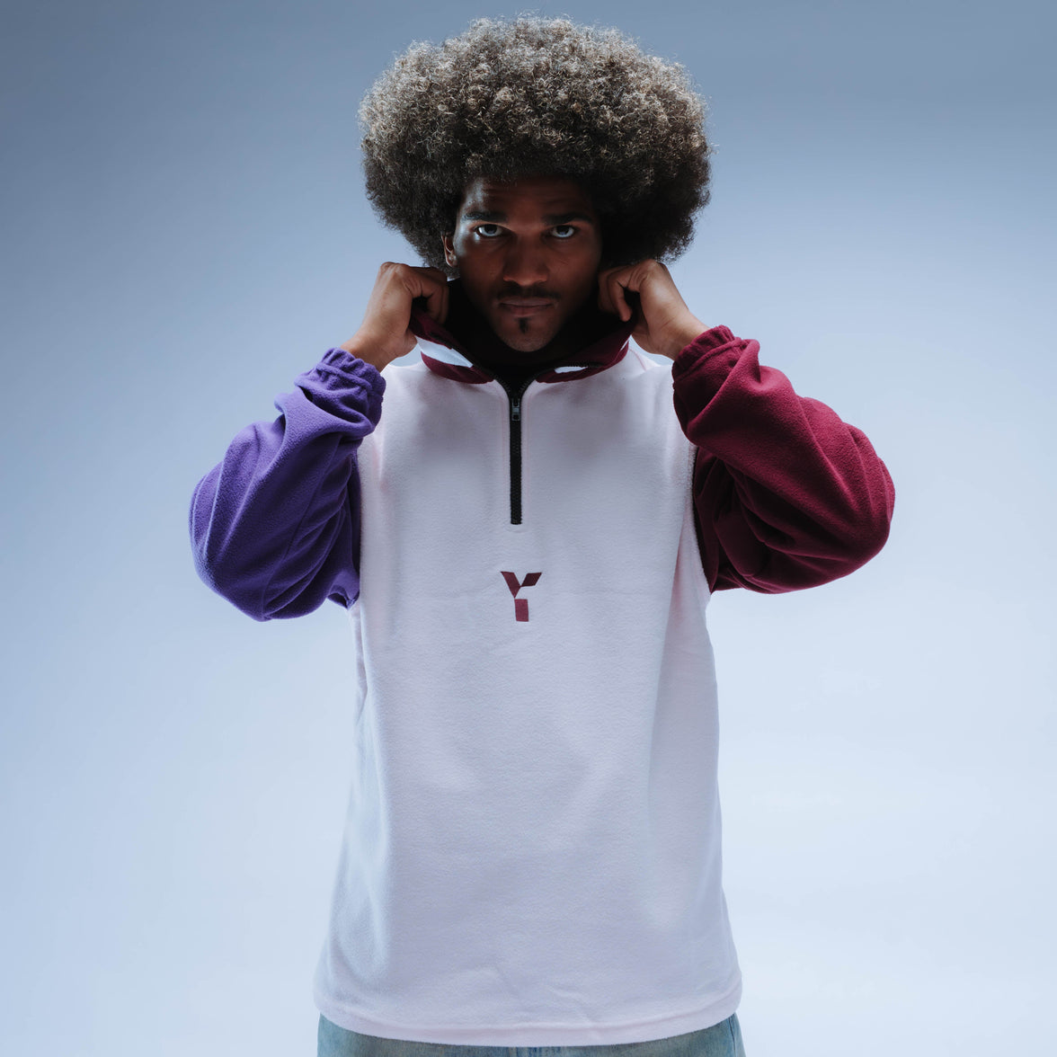 Upcycled Retro 1/4 Zip Fleece (Pink/Maroon/Purple)