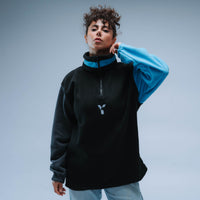 Upcycled Retro Quarter Zip Fleece (Black/Grey/Sky Blue)