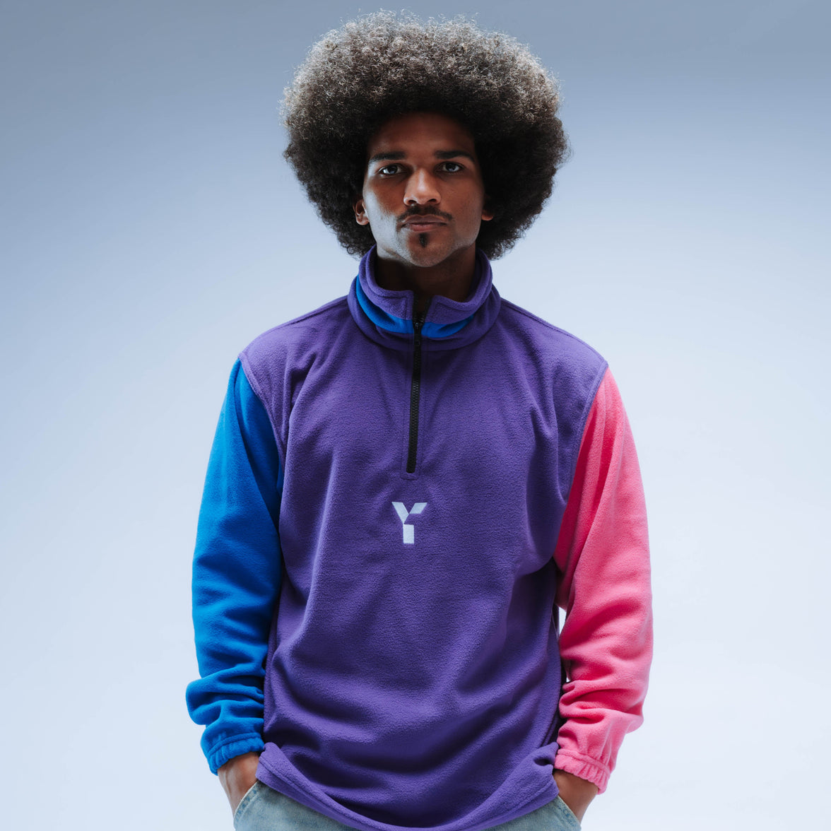 Upcycled Retro Quarter Zip Fleece (Purple/Blue/Pink)