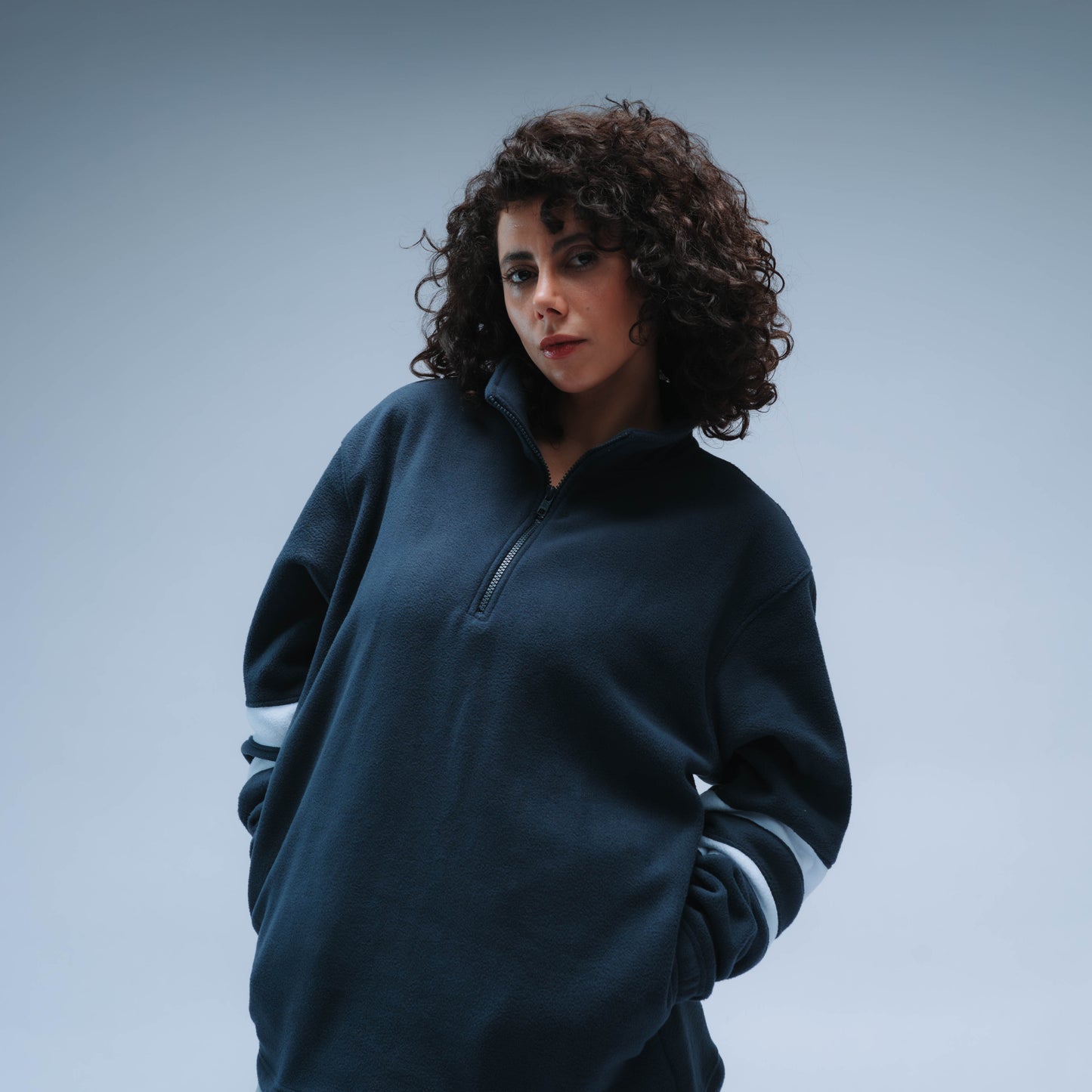 BF25 Double Stripe Boxy Premium Retro Fleece Unisex (Navy/White)