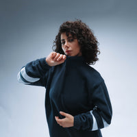 BF25 Double Stripe Boxy Premium Retro Fleece Unisex (Navy/White)