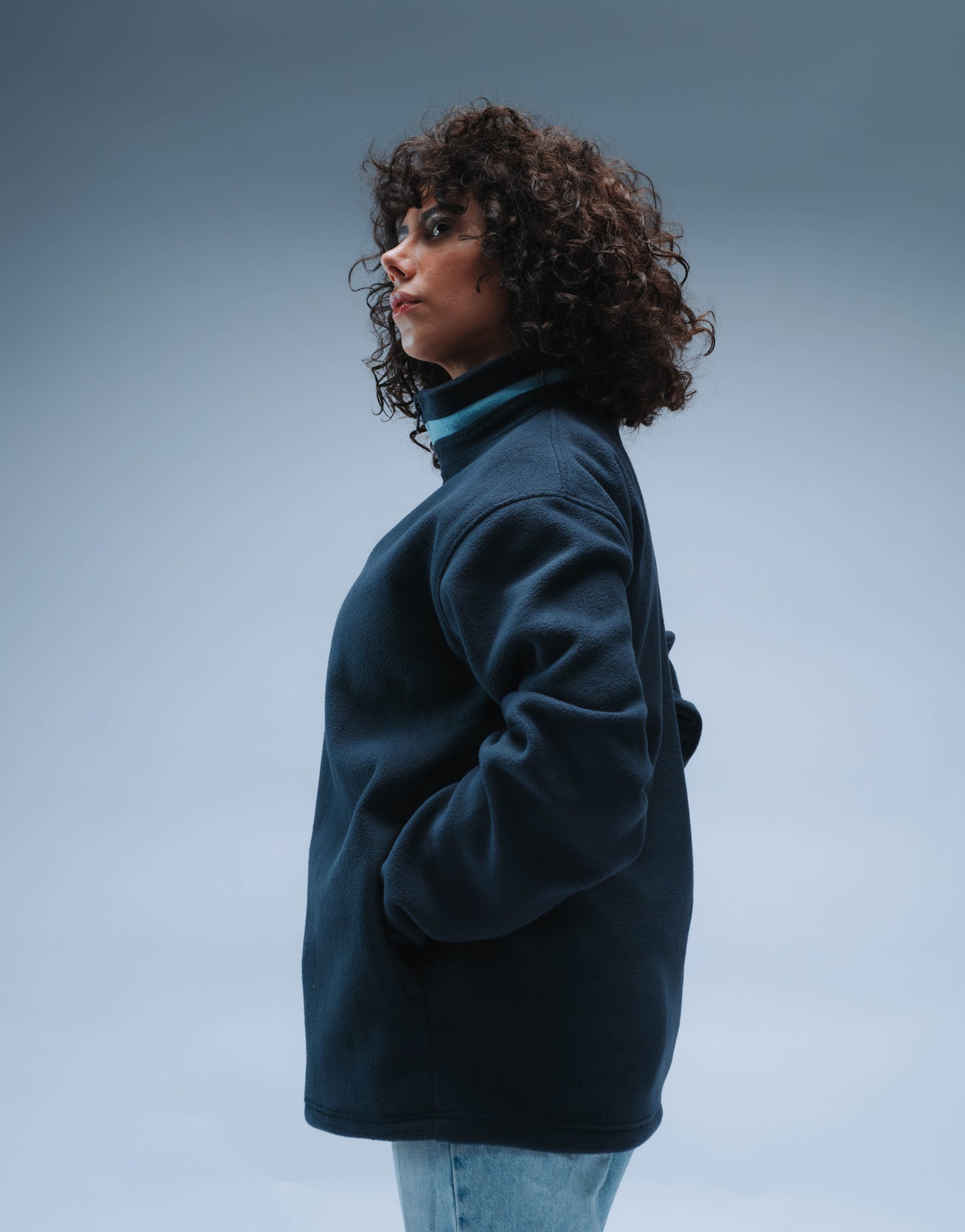 BF25 Y Logo Boxy Premium Retro Fleece Unisex (Navy/Baby Blue)