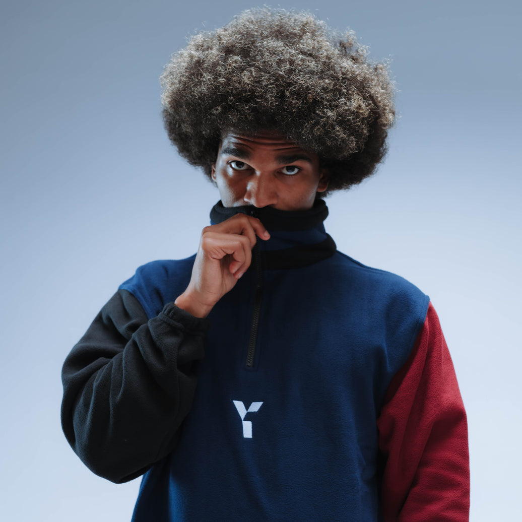 Upcycled Retro Quarter Zip Fleece (Navy/Black/Maroon)