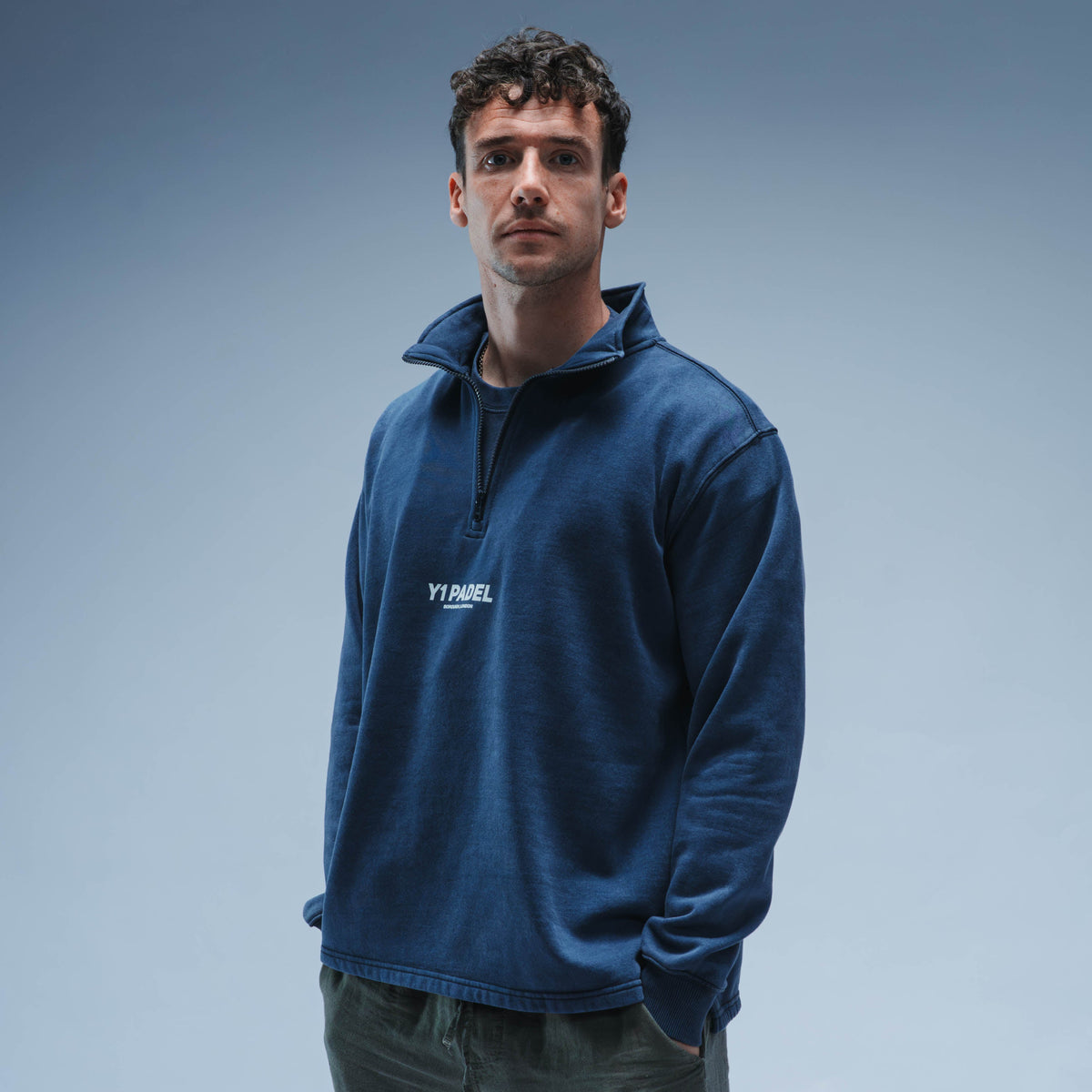 Y1 Padel Reinvent The Game Boxy Cotton 1/4 Zip Unisex (Washed Navy)
