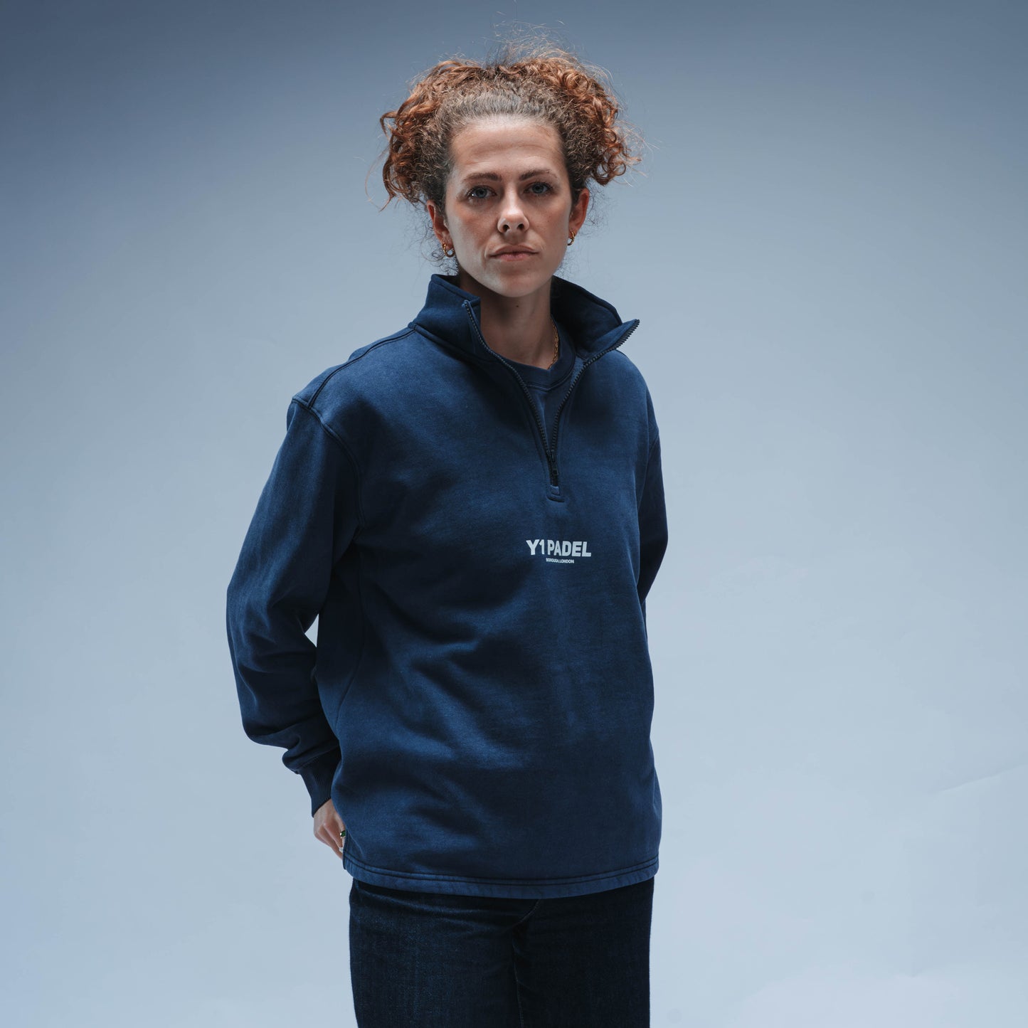 BF25 Y1 Padel Reinvent The Game Boxy Cotton Quarter Zip Unisex (Washed Navy)