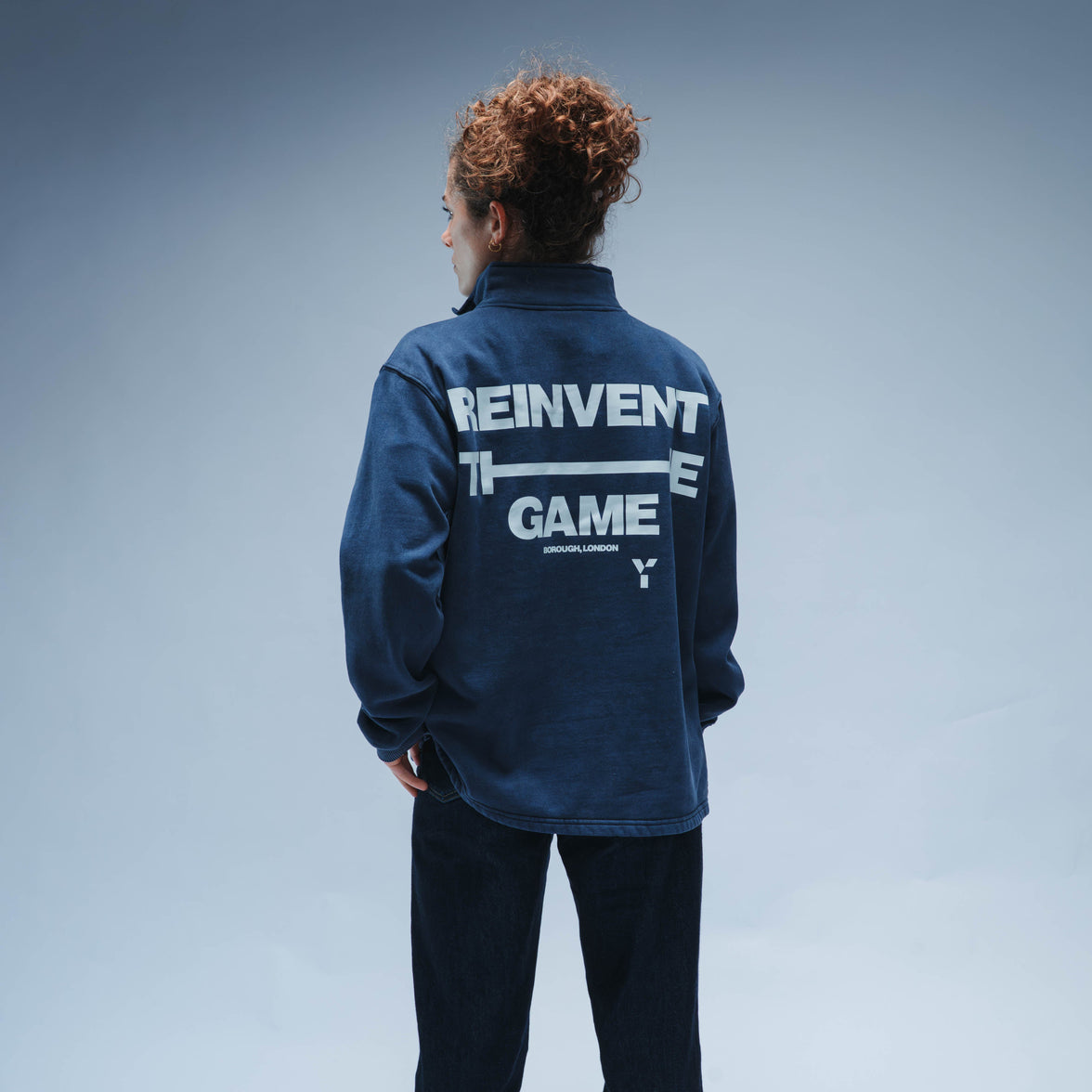 Y1 Padel Reinvent The Game Boxy Cotton Quarter Zip Unisex (Washed Navy)