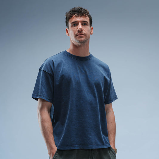 BF25 Woven Label Boxy Tee Short Sleeve Unisex (Washed Navy)