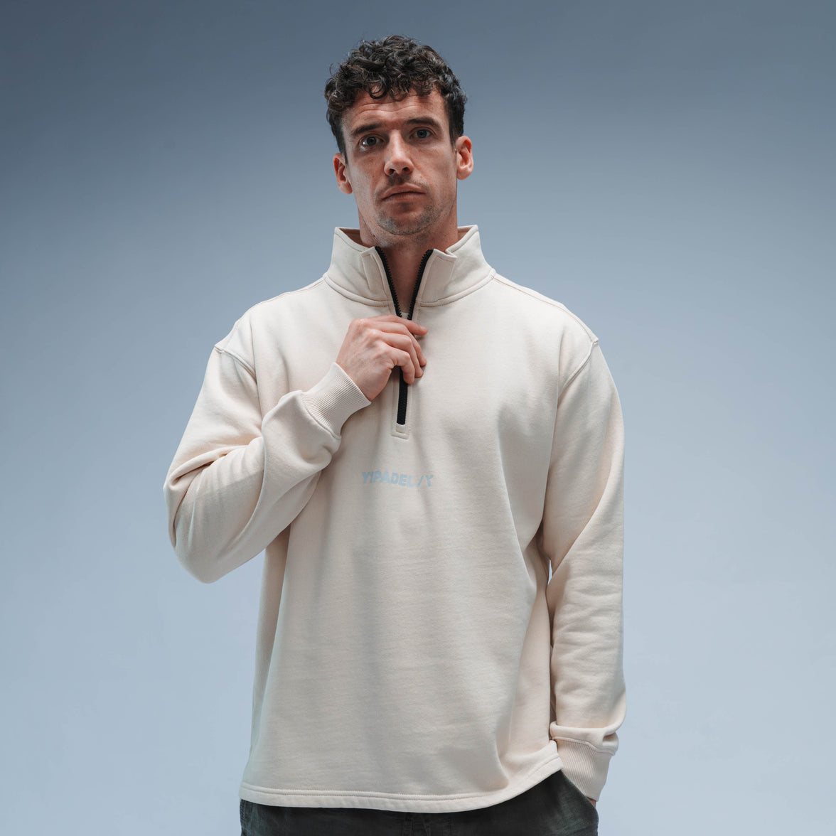 Y1 Padel Exclusively Boxy Cotton Quarter Zip Unisex (Washed Cream)