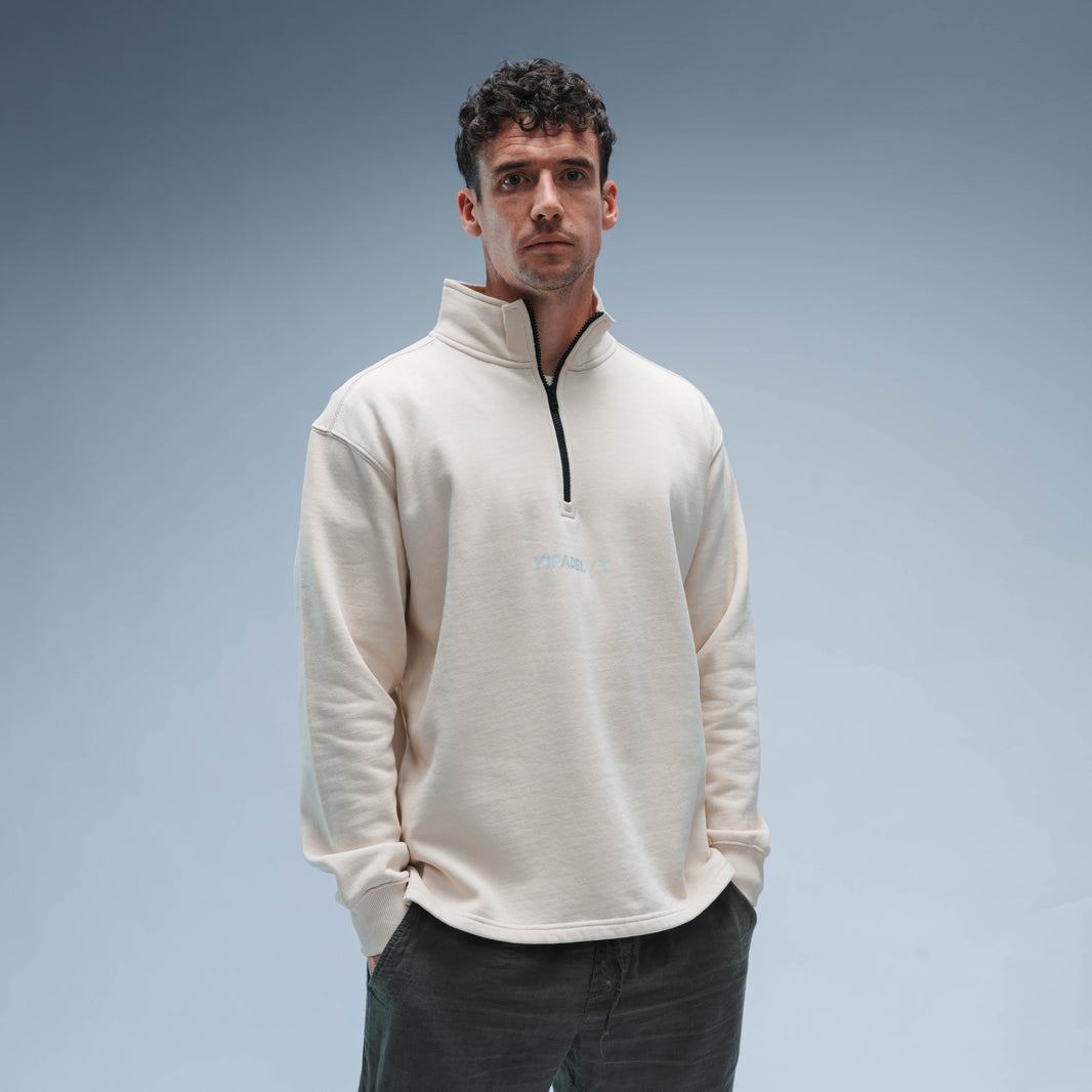 Y1 Padel Exclusively Boxy Cotton Quarter Zip Unisex (Washed Cream)