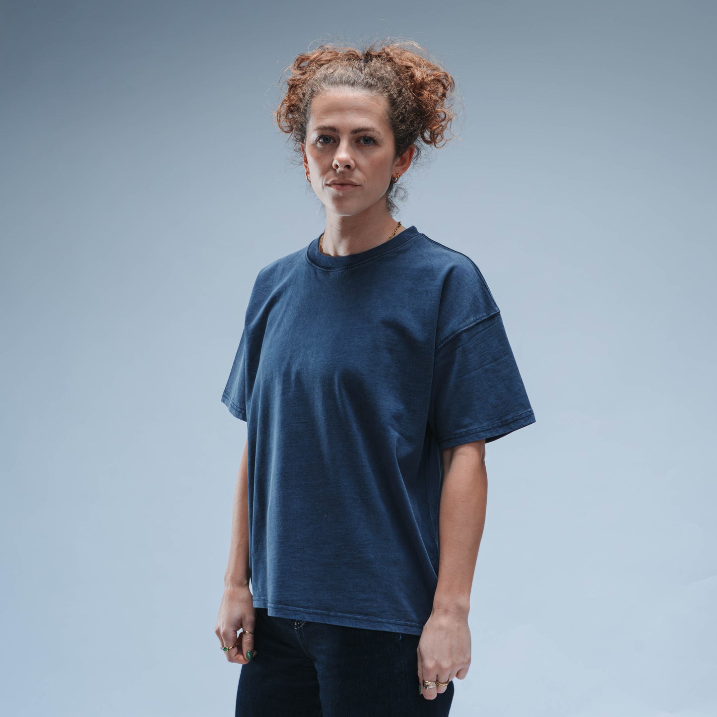 BF25 Woven Label Boxy Tee Short Sleeve Unisex (Washed Navy)