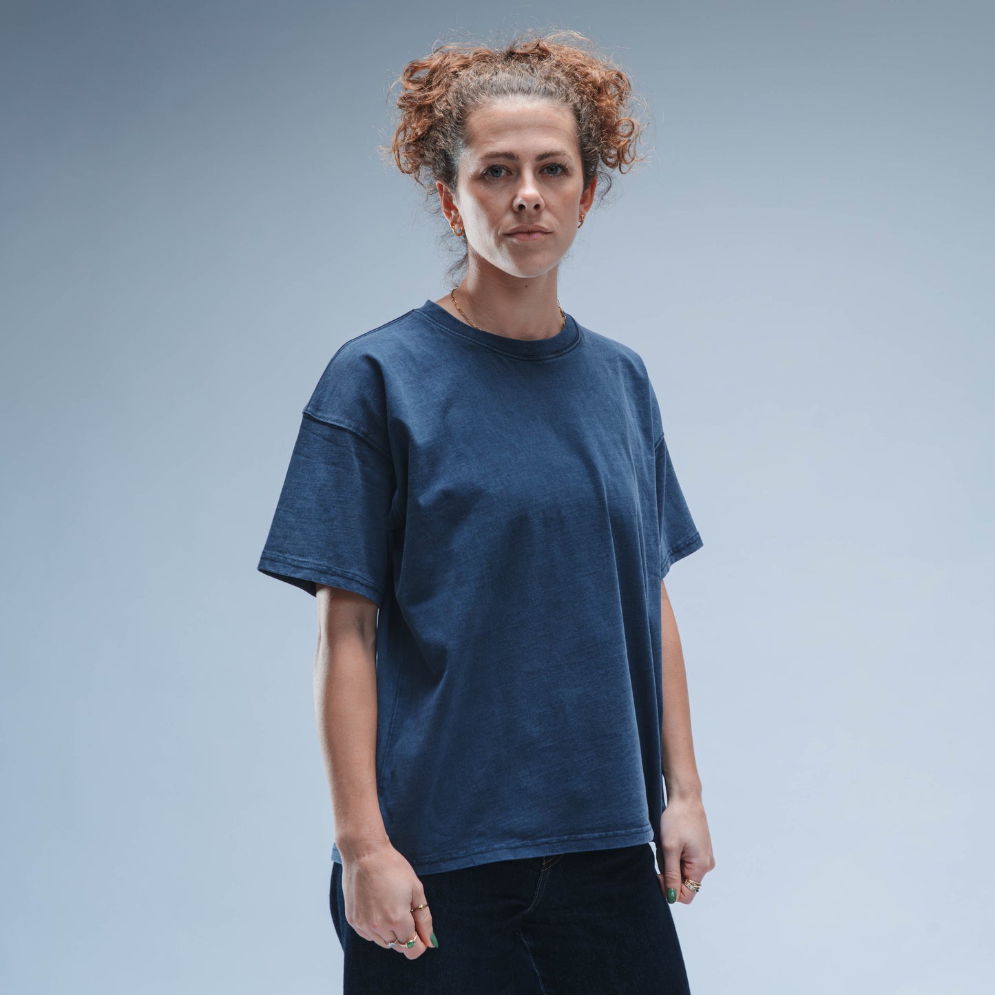 BF25 Woven Label Boxy Tee Short Sleeve Unisex (Washed Navy)