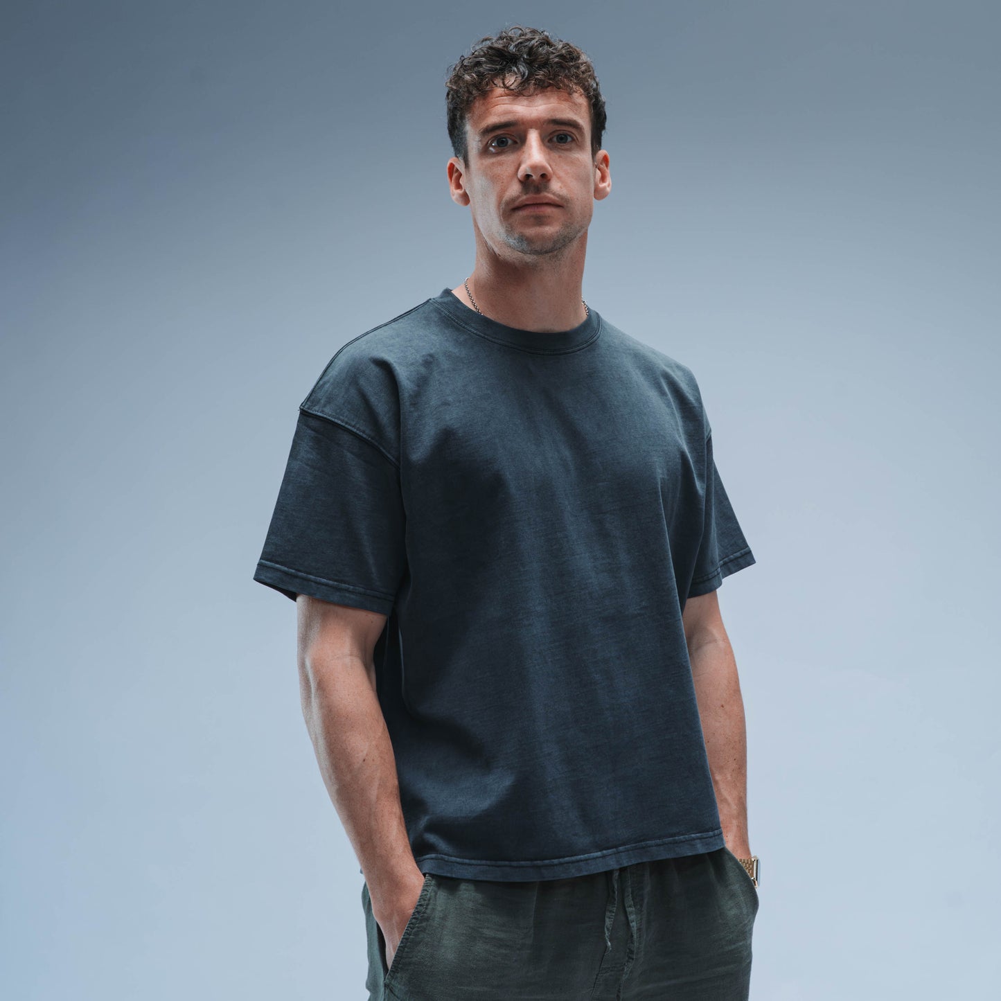 BF25 Woven Label Boxy Tee Short Sleeve Unisex (Washed Black)