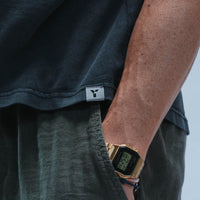 Woven Label Boxy Tee Short Sleeve Unisex (Washed Black)