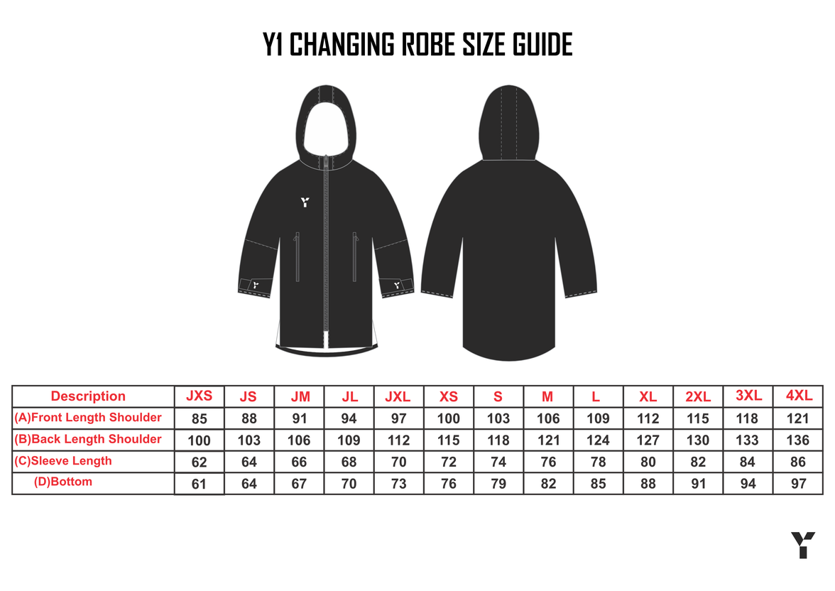Changing robe size guide
