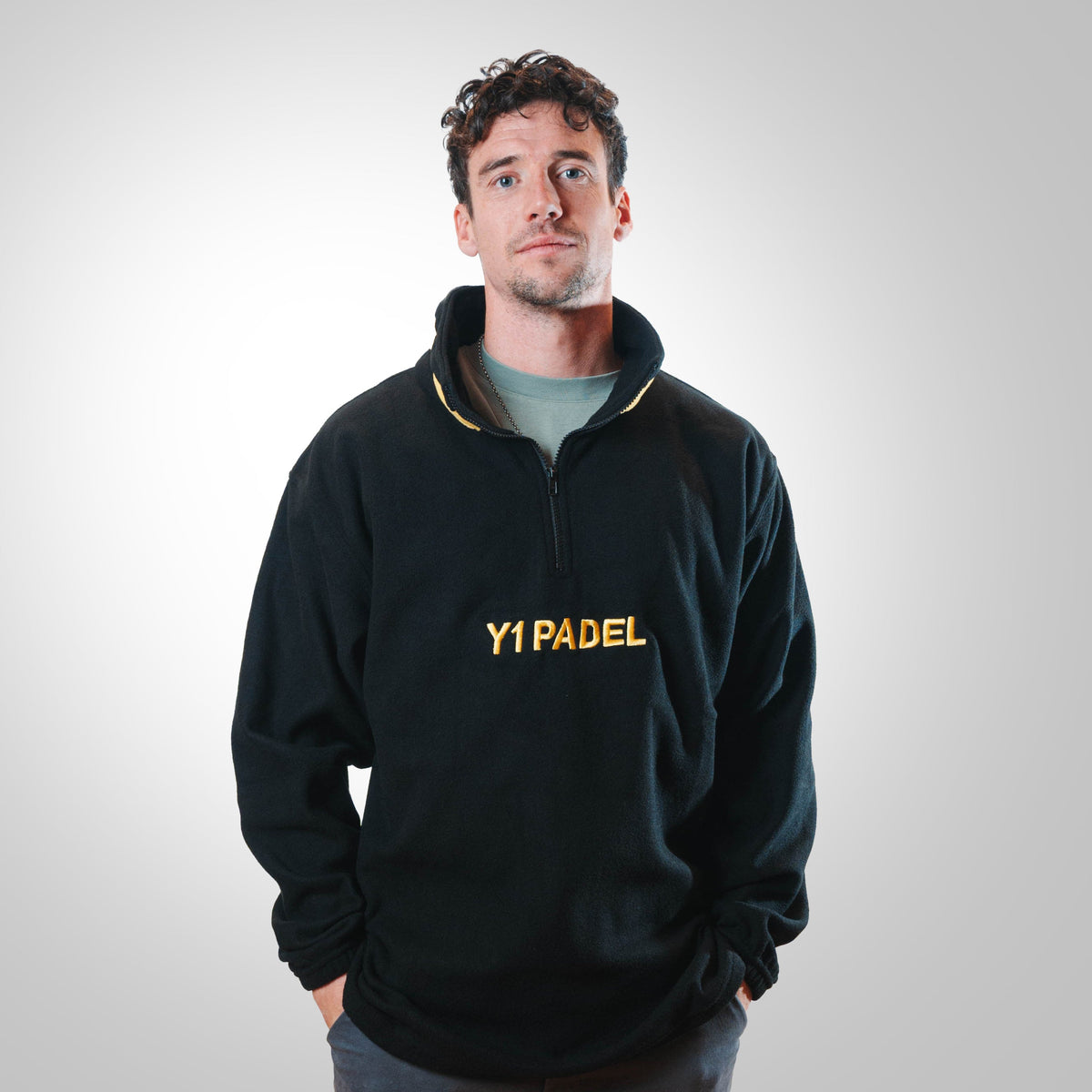 Y1 Padel Boxy Retro 1/4 Zip Fleece Unisex (Black/Yellow)