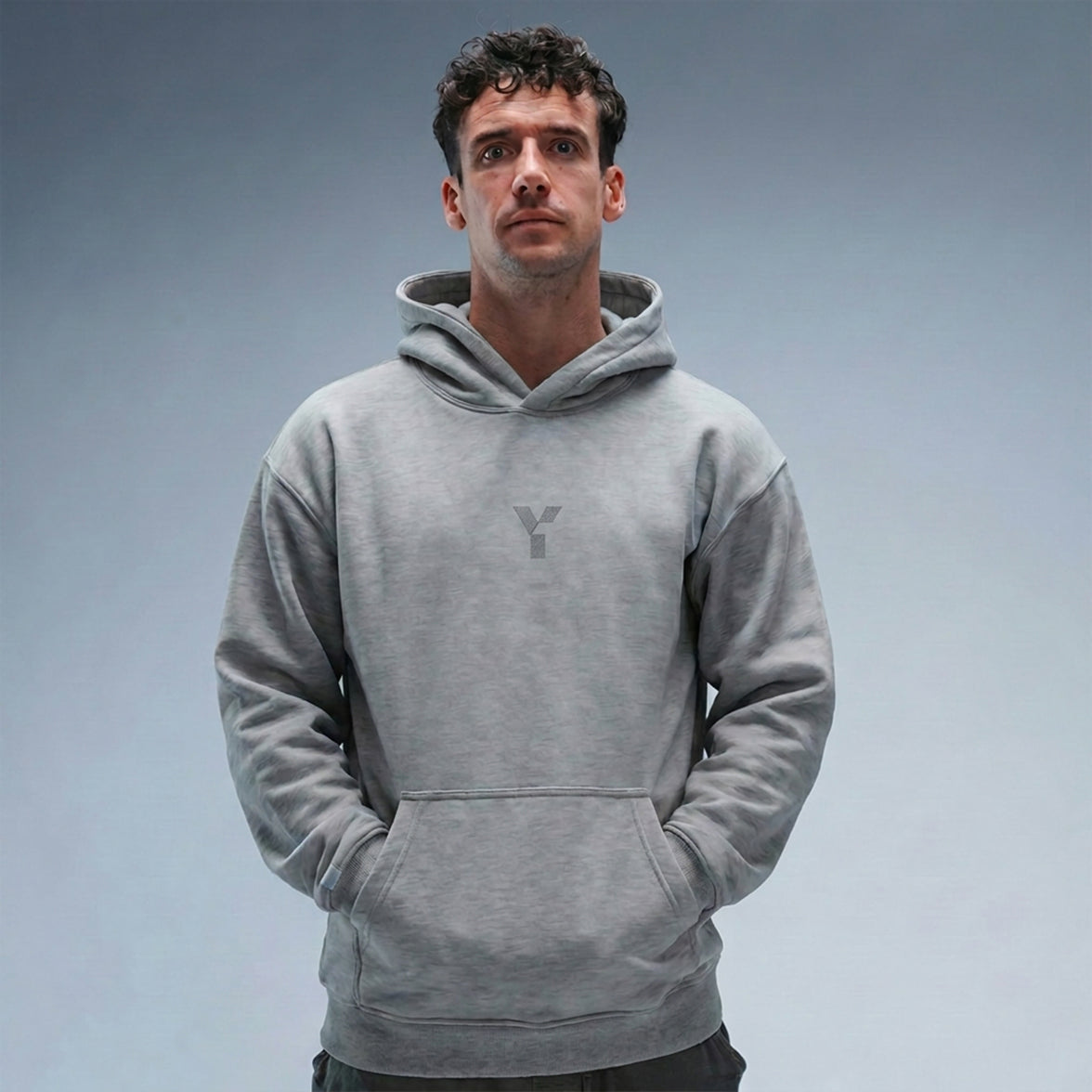 Oversized Mellange Grey Logo Hood