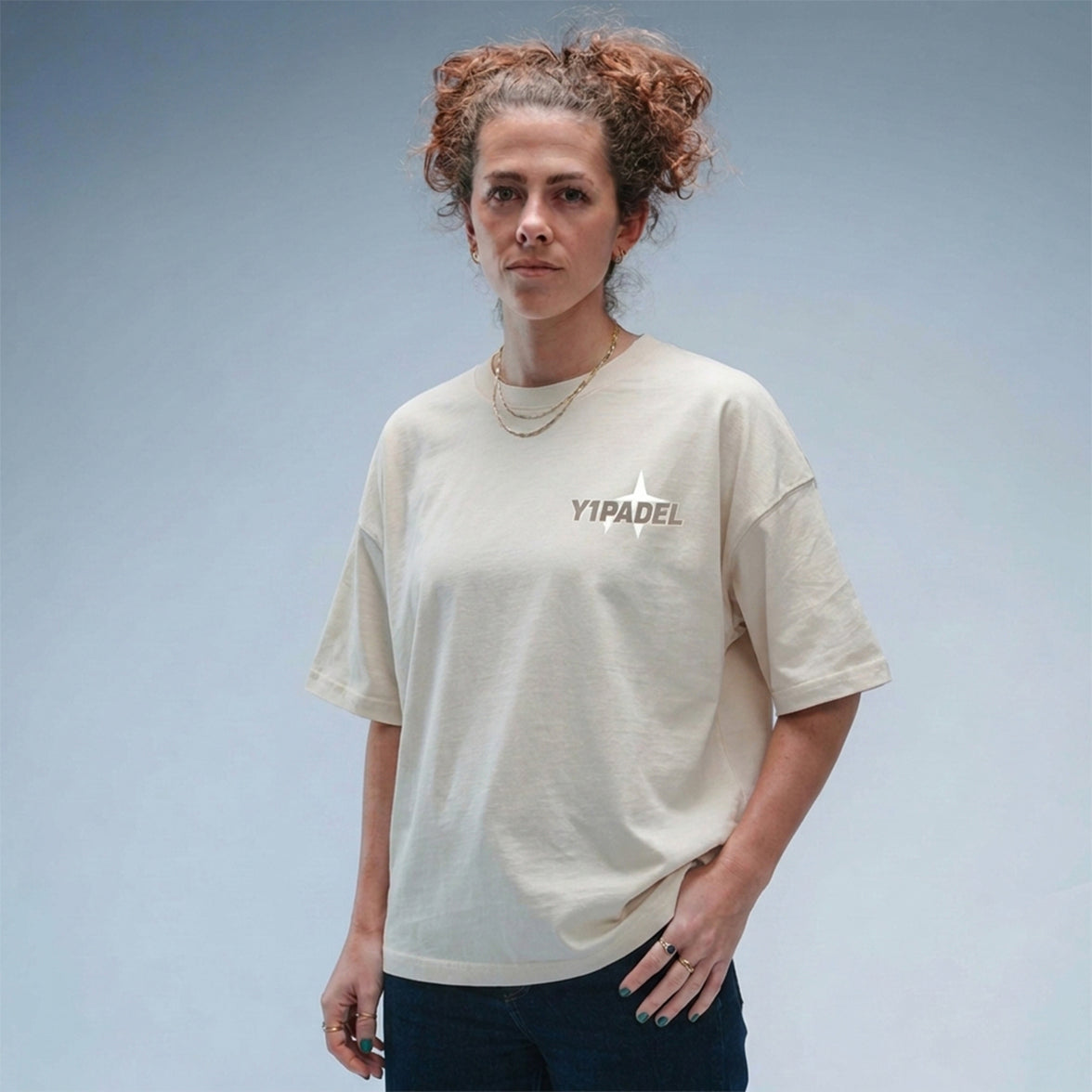 Women's Oversized Padel Mates Tee Stonewash White