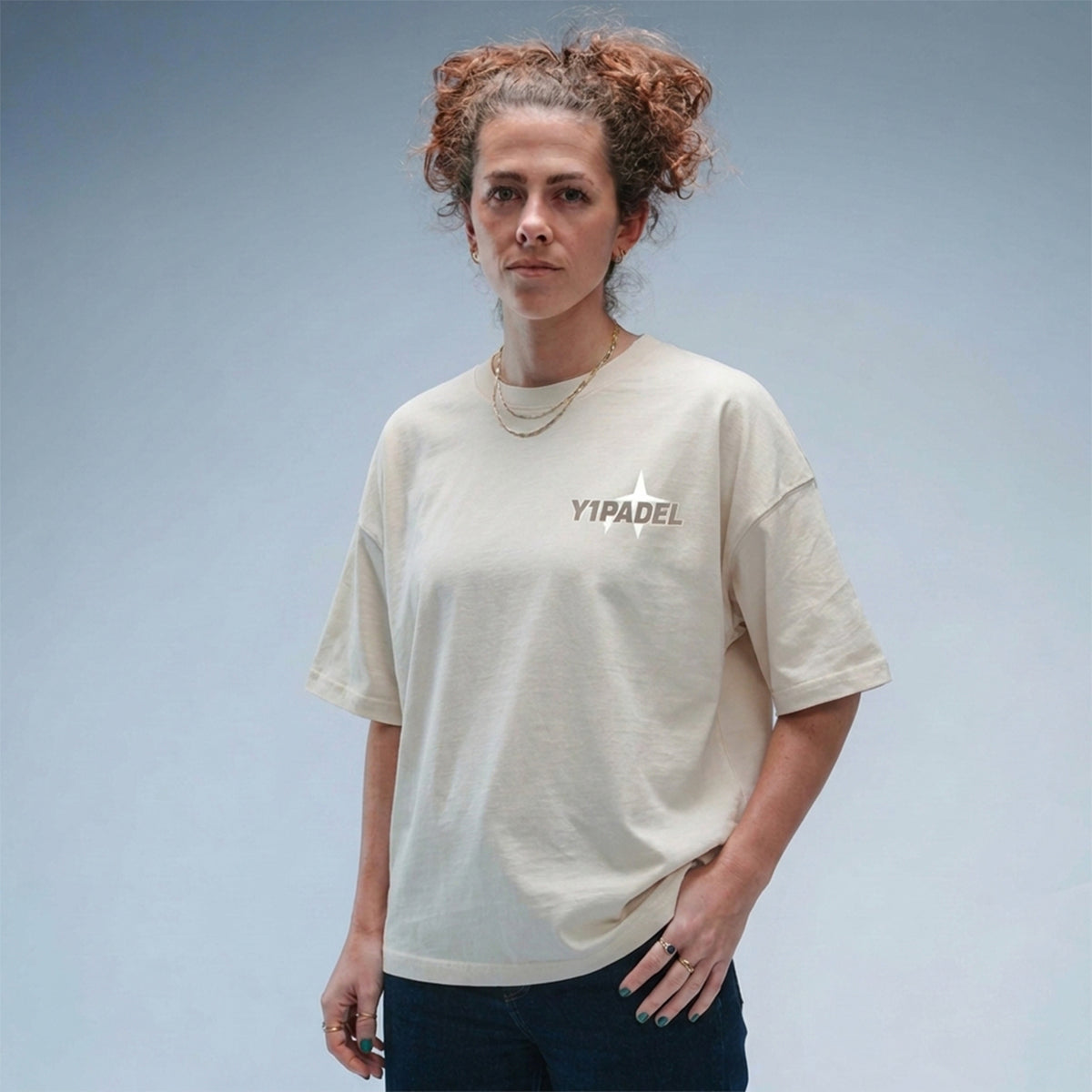 Women's Oversized Padel Mates Tee Stonewash White