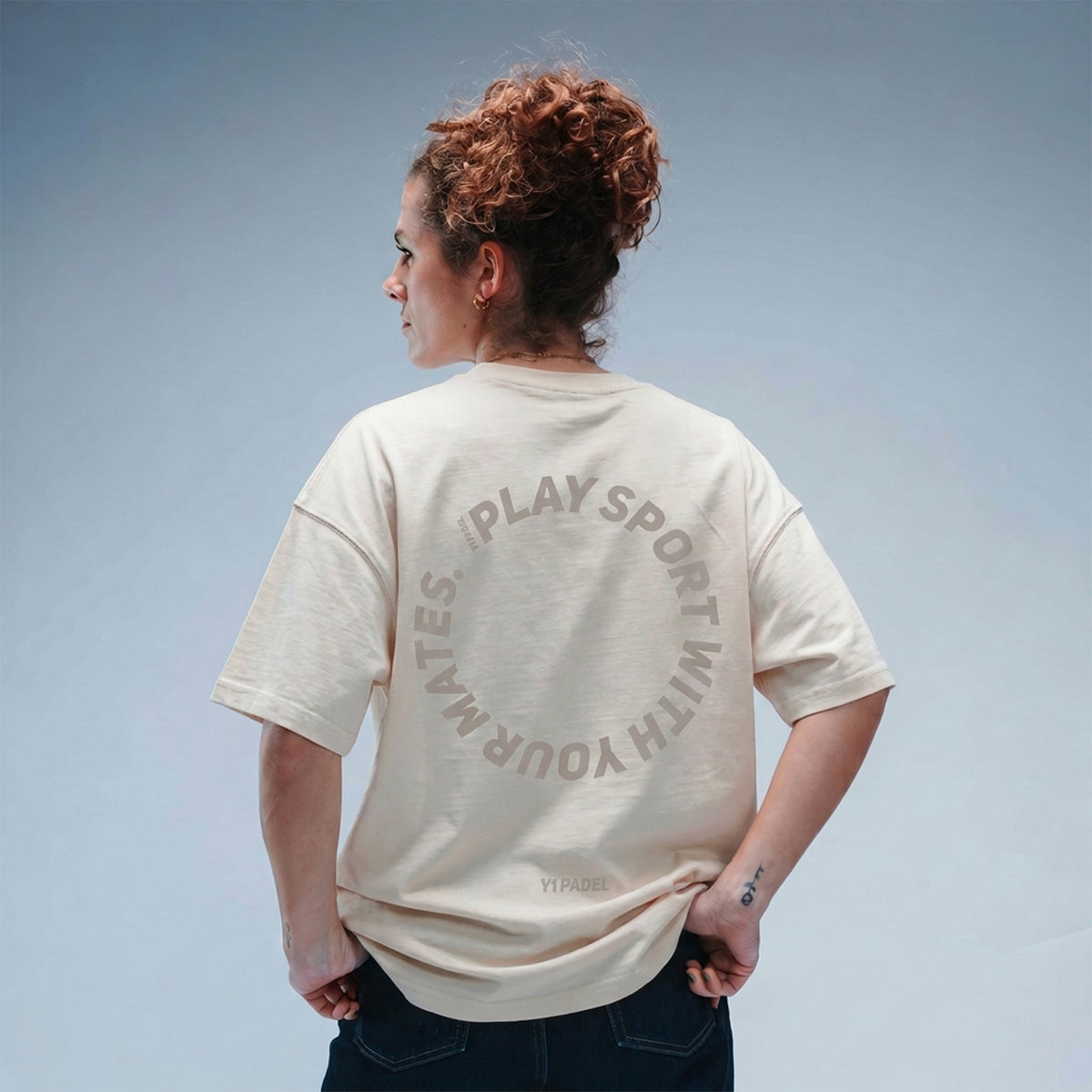 Women's Oversized Padel Mates Tee Stonewash White