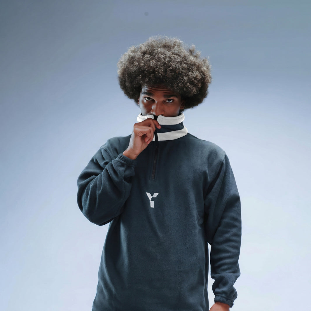 Oversized Stonewash Navy Logo Retro Zip