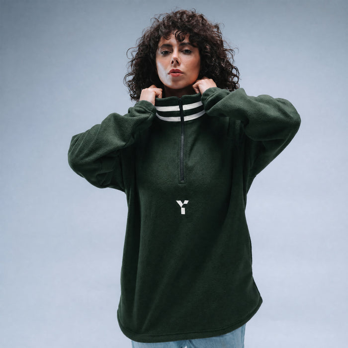 Oversized Stonewash Green Logo Retro Zip