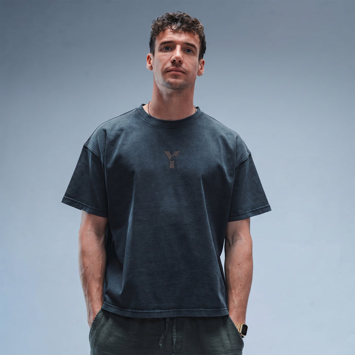 Men's Oversized Stonewash Black Logo Tee