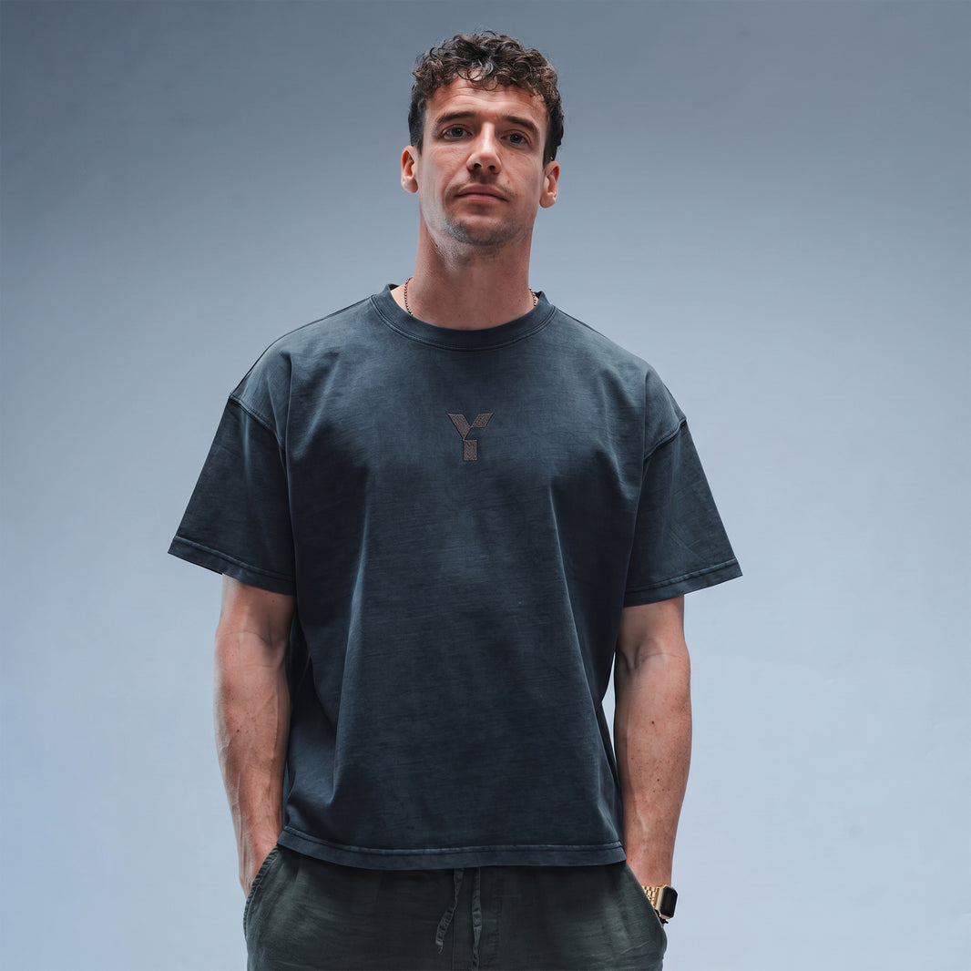 Men's Oversized Stonewash Black Logo Tee