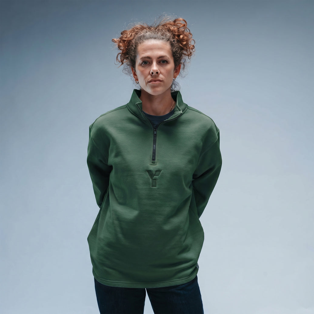 Oversized Stonewash Green Logo Quarter Zip