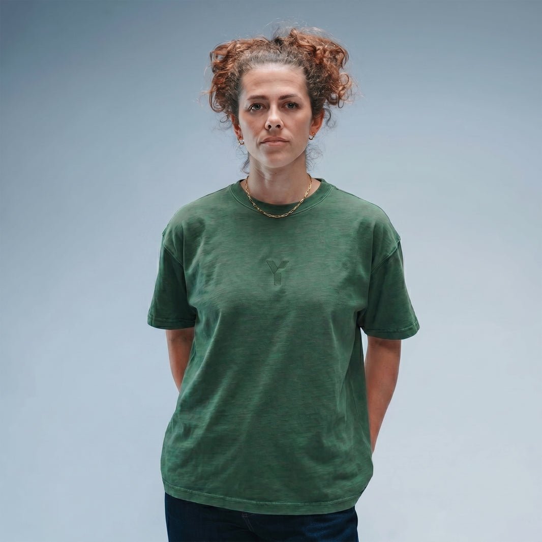Women's Oversized Stonewash Green Logo Tee